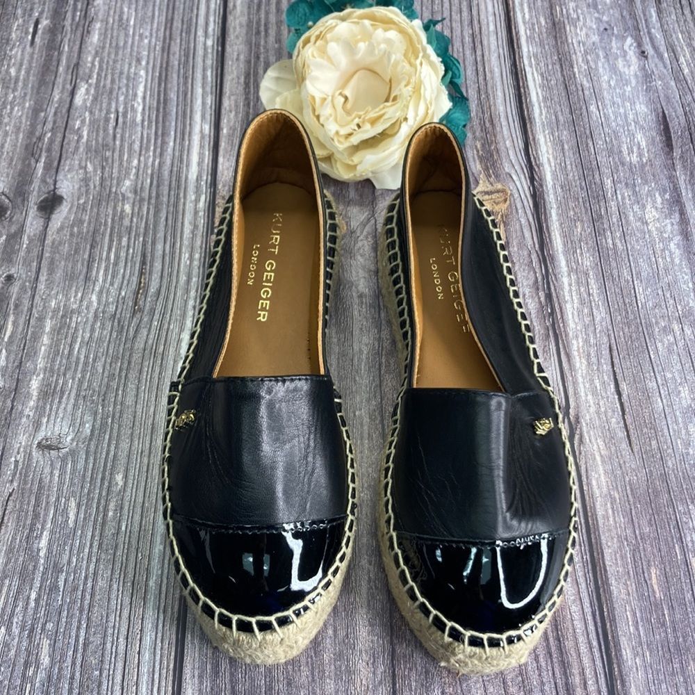 New Kurt Geiger Morella Black Leather Platform Espadrille Flats  38M - Picture 2 of 15